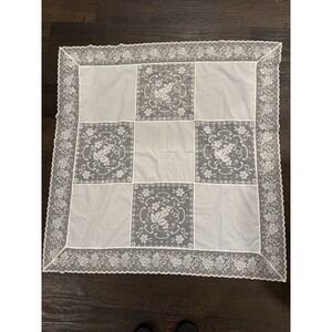 Lace Square Block Tablecloth 34" Light Brown Khaki Cottagecore Vintage Granny